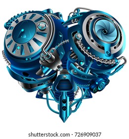 Complex mechanical heart vintage style steam punk. Mechanism in the shape of a heart. Technological concept. A symbol of love. VECTOR