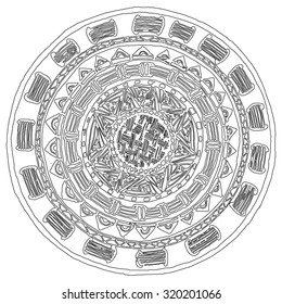 Complex meditative coloring book for adults and children in the form of a beautiful flower with petals mandala. Mandala isolated.