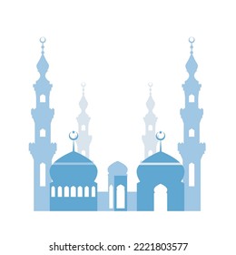 Complex of mosques background in blue color. Islamic background. Ramadan kareem background. Mosques and minarets composition. Empty space for an inscription. Arabic background for the inscription