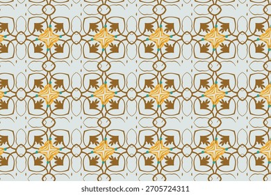 A complex Muted Gold and taupe geometric lattice, suitable for classic upholstery or refined mid-century modern wallpaper.