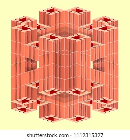 Complex optical illusion. Profiled 3D objects, united into one. Vector illustration