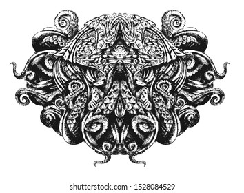 complex pattern with octopus tentacles and algae