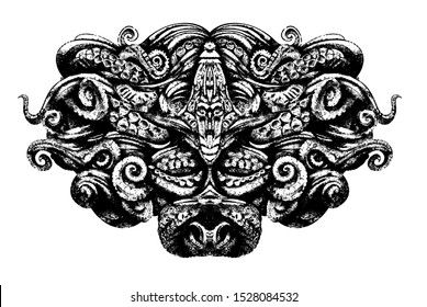 complex pattern with octopus tentacles and algae