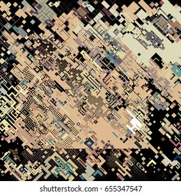Complex pixel pattern reminiscent of a maze. Abstract geometric background consisting of rectangles of different sizes and colors