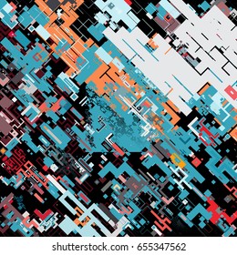 Complex pixel pattern reminiscent of a maze. Abstract geometric background consisting of rectangles of different sizes and colors