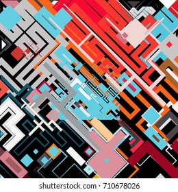 Complex pixel pattern reminiscent of a maze. Abstract geometric background