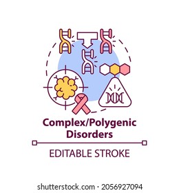 Complex, polygenic disorders concept icon. Combined genes as cause of illness. Genetic disease idea thin line illustration. Vector isolated outline RGB color drawing. Editable stroke