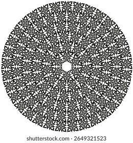 Ícone radial complexo. Padrão de mandala intrincado. Ornamento vetorial geométrico. Design cinza sutil.