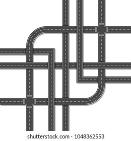 Complex road junction isolated on a white background. Top view. Vector illustration.