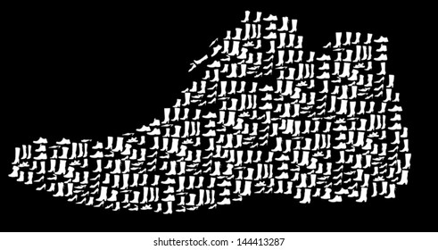 complex shoe silhouette isolated on black background