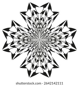 Complex snowflake icon. Intricate star symbol. Geometric swirl vector. Detailed frost motif.
