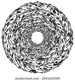 Complex spiral icon. Round detailed figure. Abstract motion shape. Vector rotating form.
