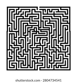 A complex square black and white maze puzzle illustration showing intricate paths and dead ends for mental challenge