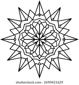Mandala estelar complexa, apresentando um padrão geométrico detalhado com pontos afiados e uma composição radial simétrica