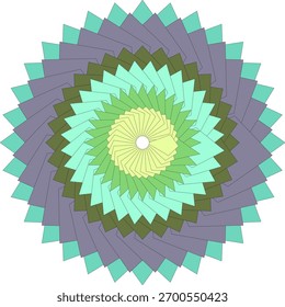 Um design circular complexo e simétrico com formas geométricas repetitivas e trabalho de linha intrincado, adequado para várias aplicações decorativas.