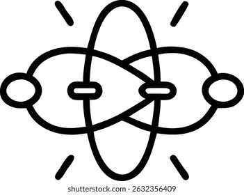 Um desenho de contorno complexo e simétrico com formas interconectadas e linhas radiantes, criando um elemento de design abstrato e visualmente envolvente.