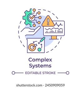 Complex systems multi color concept icon. Capacity planning, modern industry. Data management. Round shape line illustration. Abstract idea. Graphic design. Easy to use in infographic, article