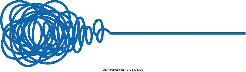 A complex, tangled blue line smoothly transitions into a clear, straight line, representing the process of finding solutions and clarity.