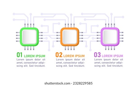 Complex technologies infographic chart design template. Advanced science. Abstract vector infochart with blank copy spaces. Instructional graphics with 3 step sequence. Visual data presentation