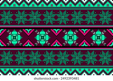 complex traditional geometric patterns Eastern ethnic pixel pattern They come in which has a pale color contrasting with pink. Create a striking and symmetrical design. Vector, illustration, texture