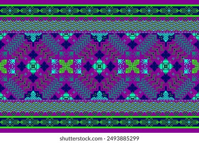 complex traditional geometric patterns Eastern ethnic pixel pattern They come in green and blue, pink and turquoise. Create striking and symmetrical designs, vectors, illustrations, textures, clothing