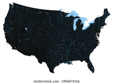 Complex US River Map With All The Major Rivers And Lakes.