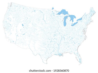 Complex US River Map With All The Major Rivers And Lakes.