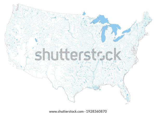 Complex Us River Map All Major Stock Vector Royalty Free 1928360870 Complex Us River Map All 600w 1928360870