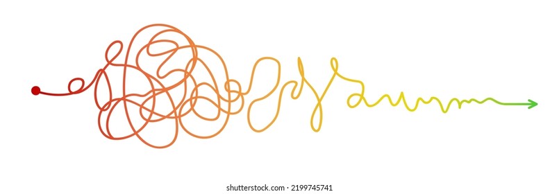 Complex way from start to finish concept illustration. Business solutions idea searching. Chaos simplifying, problem solving. 10 eps