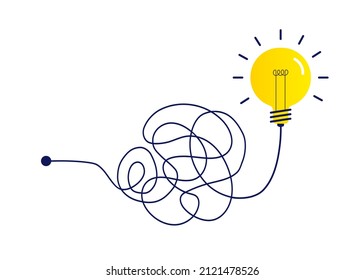 Complex way from start to idea concept illustration. Business solutions idea searching. Chaos simplifying, problem solving. 10 eps