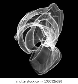 Complex wireframe structure formed by the interweaving of smoothly curved lines against black background. Vector illustration.