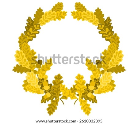 complex wreath with oak leaves and acorns gold yellow. vector stock image