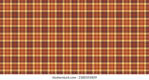 Complexity textile fabric texture, advertising check background plaid. Stylish pattern tartan vector seamless in red and amber colors palette.