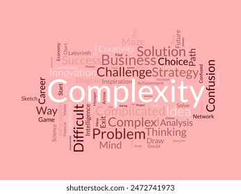 Complejidad Plantilla de nube de palabras. Confusión decisiones concepto Vector tagcloud fondo.