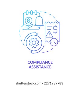 Icono de concepto de gradiente azul de asistencia para el cumplimiento. Apoyo empresarial. El software de gestión de nóminas se beneficia de la ilustración abstracta de la línea delgada de la idea. Dibujo de contorno aislado. Se usa una fuente Myriad Pro-Bold