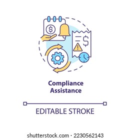 Compliance assistance concept icon. Payroll management software benefit abstract idea thin line illustration. Isolated outline drawing. Editable stroke. Arial, Myriad Pro-Bold fonts used