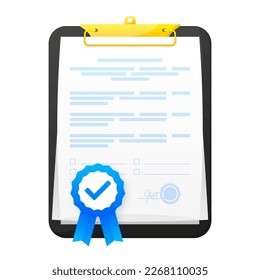 Compliance badge of the document. Approval process. Document has been inspected. Stamp and quality concept. Certified Approvals. Vector illustration.