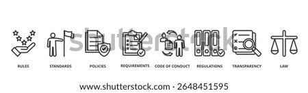 Compliance banner vector illustration concept with icon of rules, standards, policies, requirement, code of conduct, regulations, transparency and law