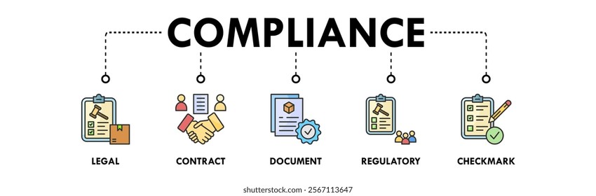 Compliance banner web icon illustration concept with icon of legal, contract, document, regulatory, and checkmark