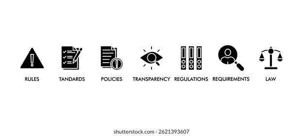 Compliance banner web icon vector illustration concept with icon of rules, standards, policies, requirements, regulations, transparency, and law