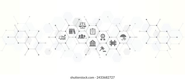 Compliance banner with the website icons and symbol of ethical management core values compliance policy corporate emission vector illustration with technology background