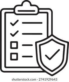 Compliance checklist shield line icon for regulatory standards and data protection verification