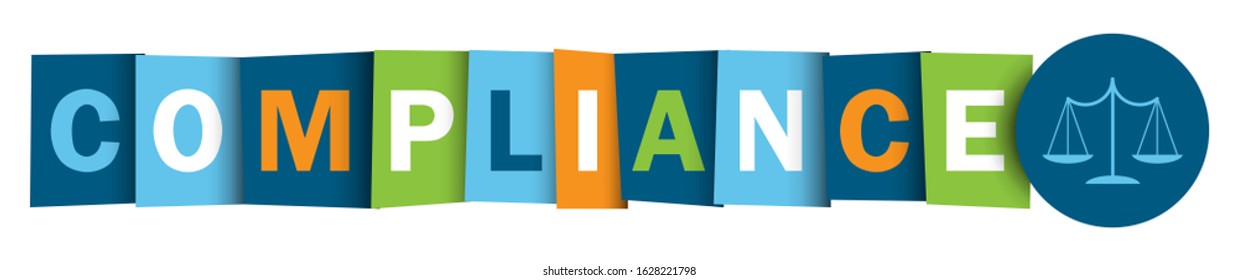 COMPLIANCE colorful vector typography with scales of justice symbol