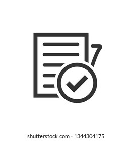 Compliance document icon in flat style. Approved process vector illustration on white isolated background. Checkmark business concept.