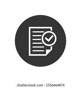 Compliance document icon in flat style. Approved process vector illustration white  on gray isolated background. Checkmark business concept