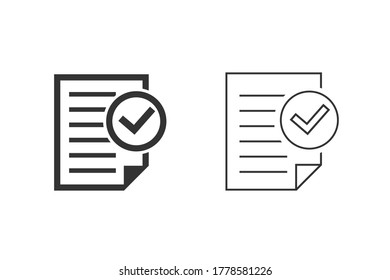 Compliance document line icon set in flat style. Approved process vector illustration on white isolated background. Checkmark business concept