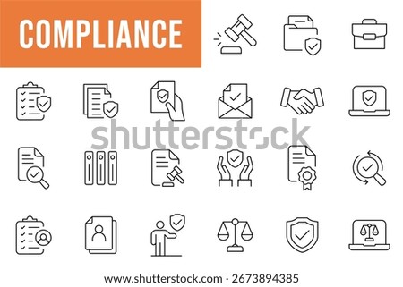 Compliance Editable Icons set. Containing regulatory compliance, corporate governance, corporate governance, transparency regulations and more. Vector Illustration