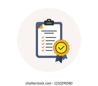 In Compliance Icon. Checklist Sign. Certified Document Symbol. Approval Process. Company Passed Inspection. Colorful Compliance Icon In Circle Button. Certified Approval Checklist. Verified Vector