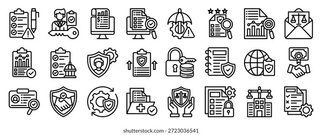 Conjunto de Colecciones de iconos de conformidad. Iconos de vector de contorno limpio