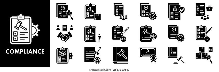 Compliance icon collection set. Containing design compliance, management, business, control, risk